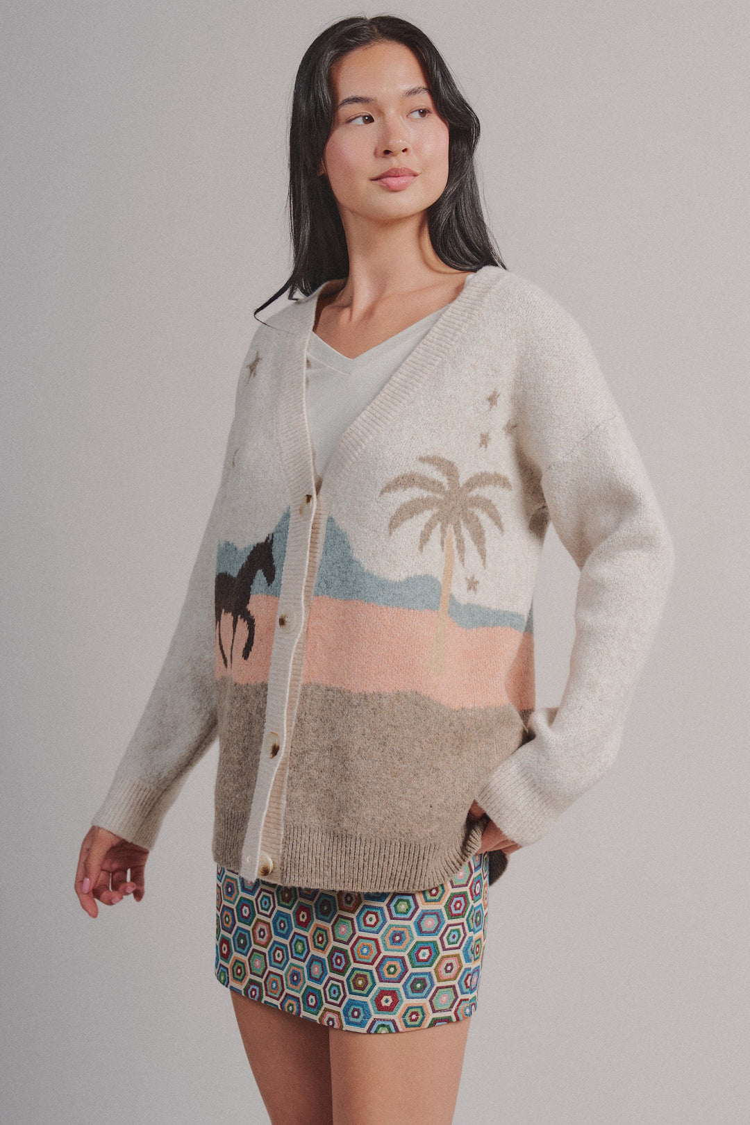 Coastal Horse Scenic Knit Cardigan in Taupe	 - Women's Wholesale Fashion | Trend Notes