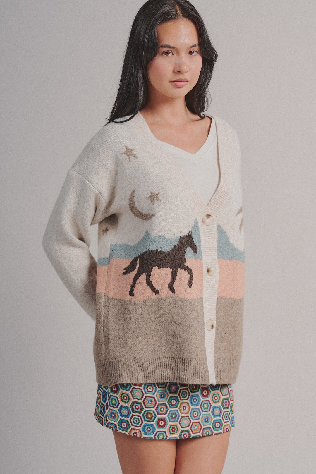 Coastal Horse Scenic Knit Cardigan in Taupe	 - Women's Wholesale Fashion | Trend Notes