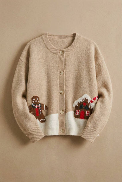 Gingerbread Holiday Knit Cardigan Sweater