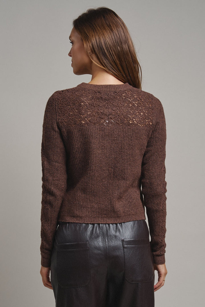 Heirloom Pointelle Knit Cardigan in Mocha - Women's Wholesale Sweaters | Trend Notes