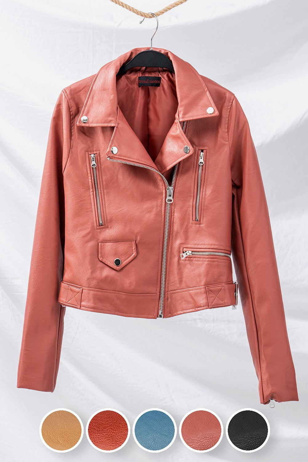 Chic Faux Leather Moto Jacket for Women in Mauve - Women's Wholesale Jackets & Blazers | Trend Notes