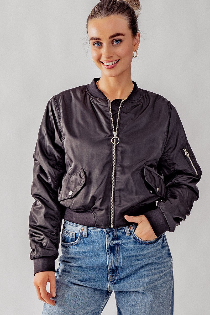 ZIP UP HOOK CLOSURE JACKET in Black - Women's Wholesale Jackets & Blazers | Trend Notes