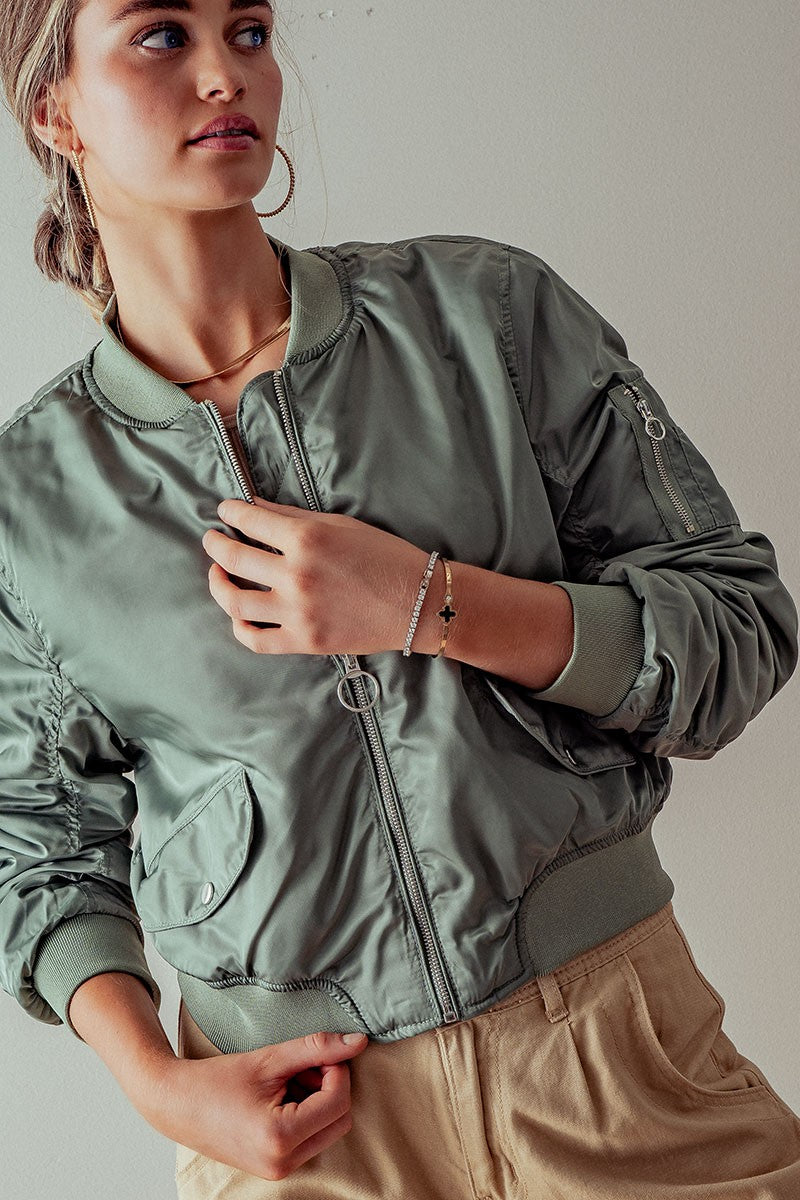 ZIP UP HOOK CLOSURE JACKET in Grass Green - Women's Wholesale Jackets & Blazers | Trend Notes