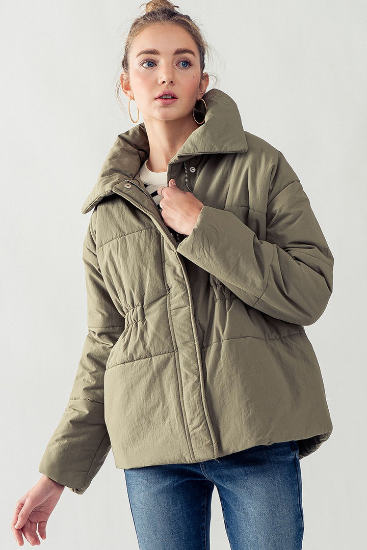 Urban Relaxed Fit Puffer Jacket in Lt Olive - Women's Wholesale Jackets & Blazers | Trend Notes
