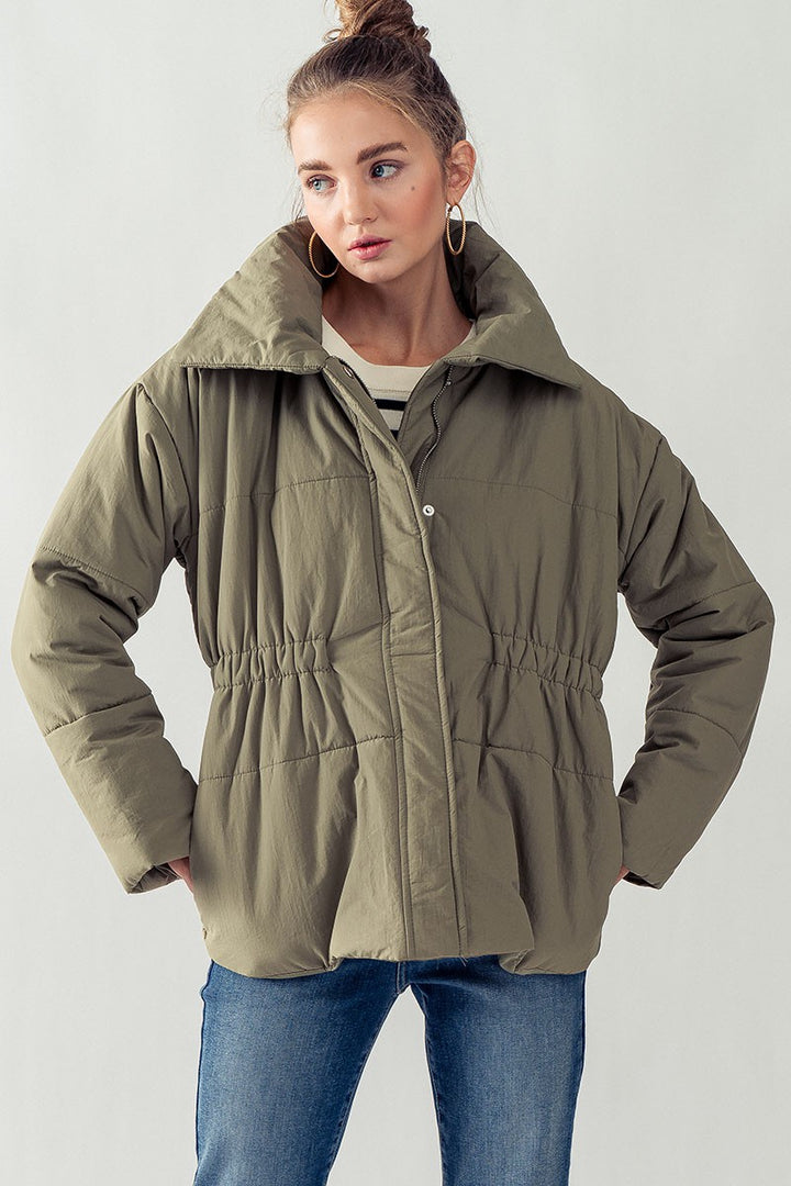 Urban Relaxed Fit Puffer Jacket in Lt Olive - Women's Wholesale Jackets & Blazers | Trend Notes
