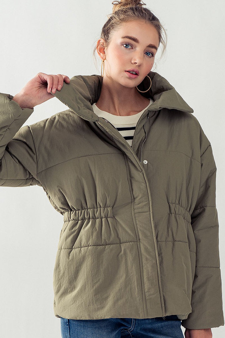 Urban Relaxed Fit Puffer Jacket in Lt Olive - Women's Wholesale Jackets & Blazers | Trend Notes