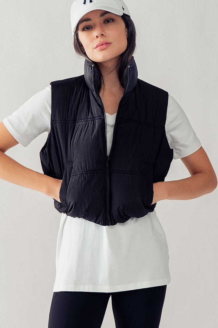 QUILTED ZIP UP PUFFER VEST in Black - Women's Wholesale Vests | Trend Notes