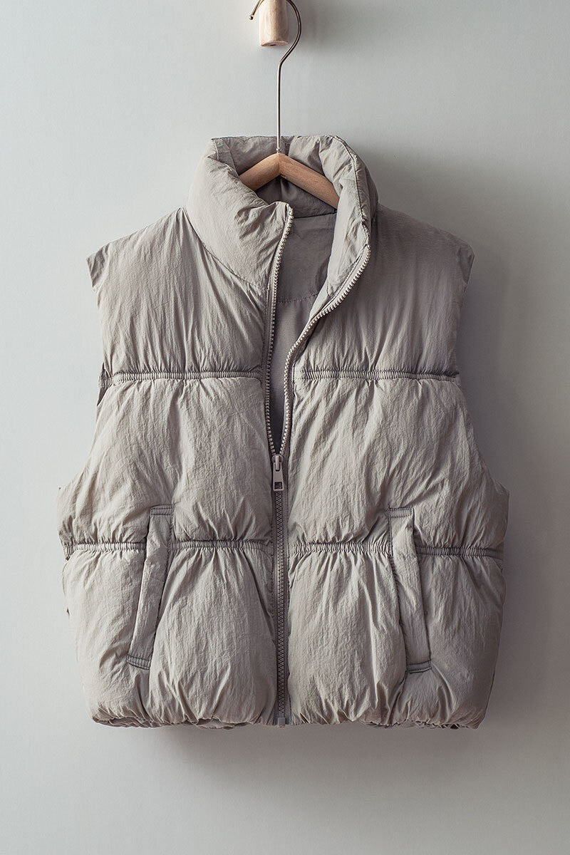 QUILTED ZIP UP PUFFER VEST in Grey - Women's Wholesale Vests | Trend Notes