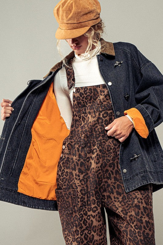 Pinstripe Denim Jacket With Corduroy Collar in Black - Women's Wholesale Jackets & Blazers | Trend Notes
