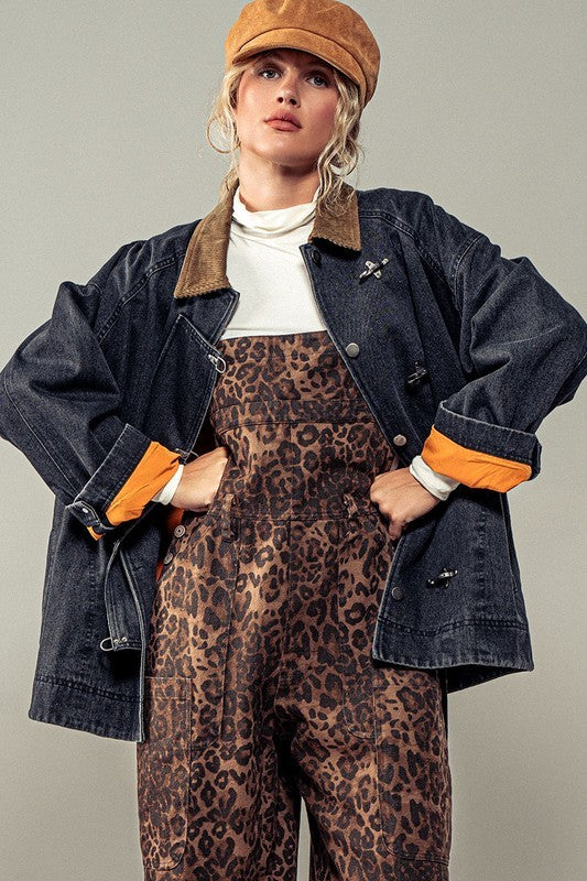 Pinstripe Denim Jacket With Corduroy Collar in Black - Women's Wholesale Jackets & Blazers | Trend Notes