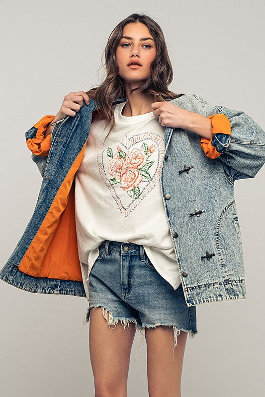 Pinstripe Denim Jacket With Corduroy Collar in Denim - Women's Wholesale Jackets & Blazers | Trend Notes