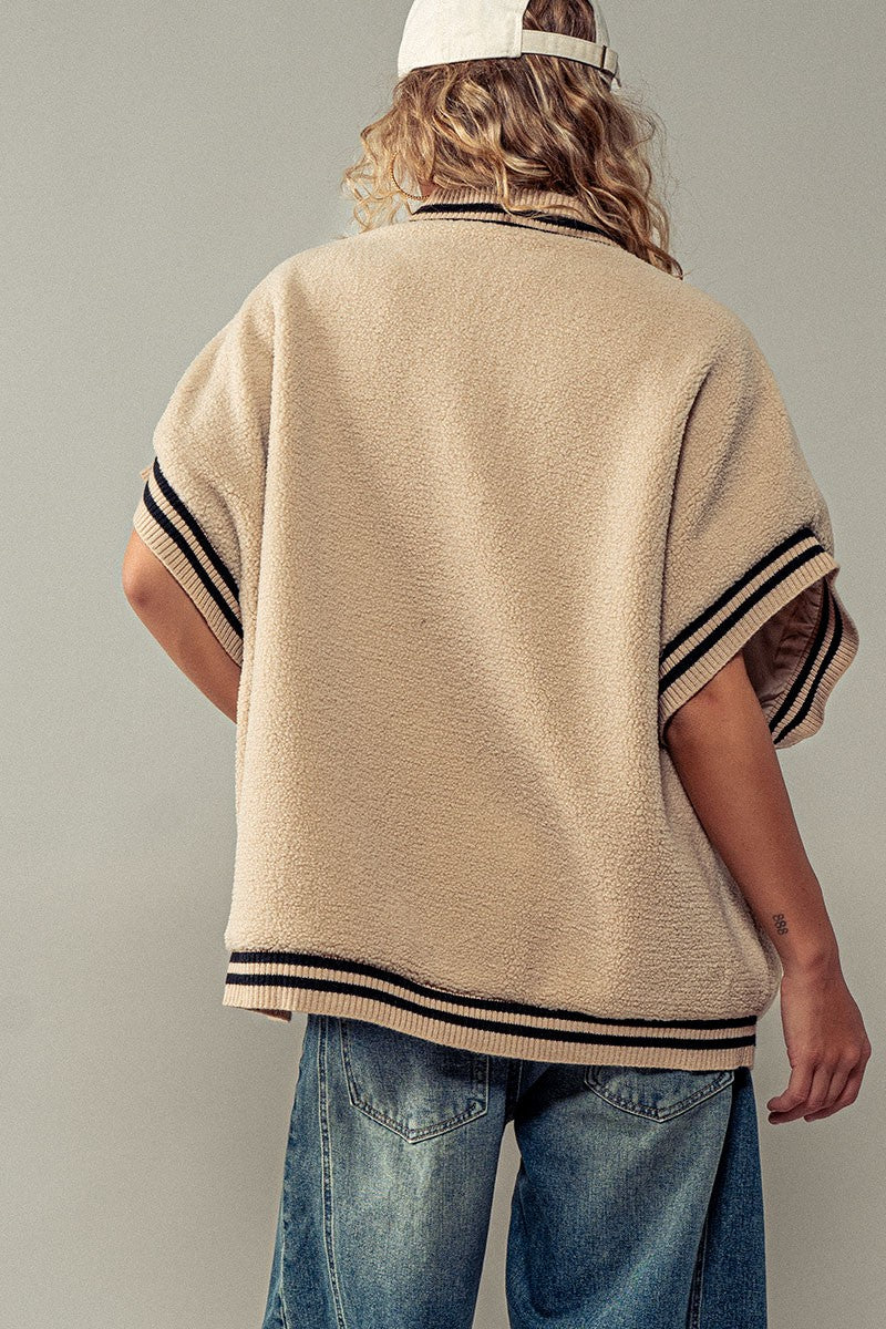 Fuzzy Varsity Vest in Beige - Women's Wholesale Vests | Trend Notes