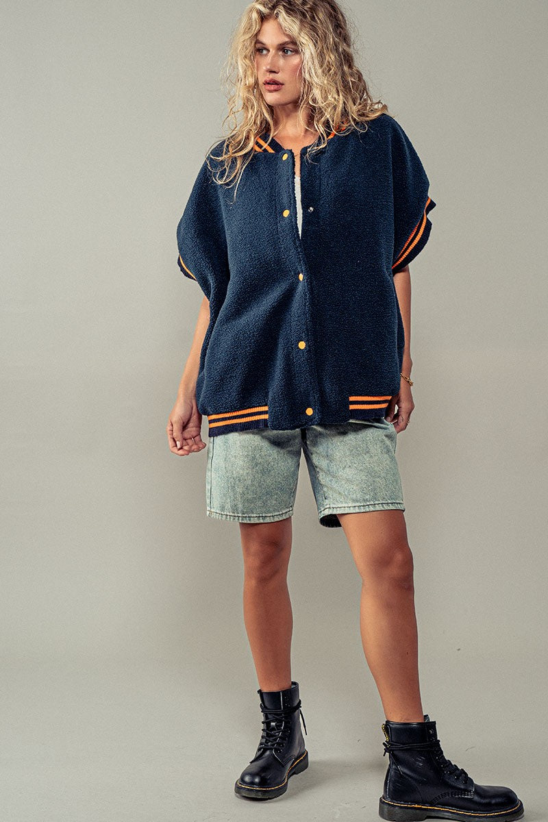 Fuzzy Varsity Vest in Navy - Women's Wholesale Vests | Trend Notes