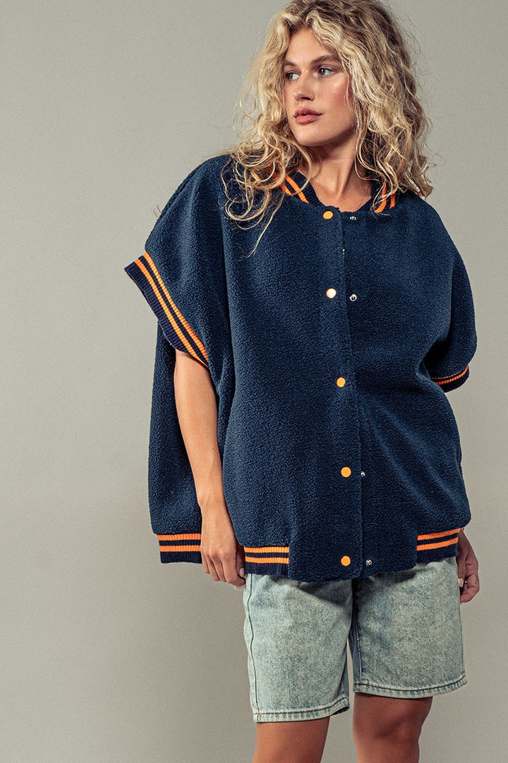 Fuzzy Varsity Vest in Navy - Women's Wholesale Vests | Trend Notes