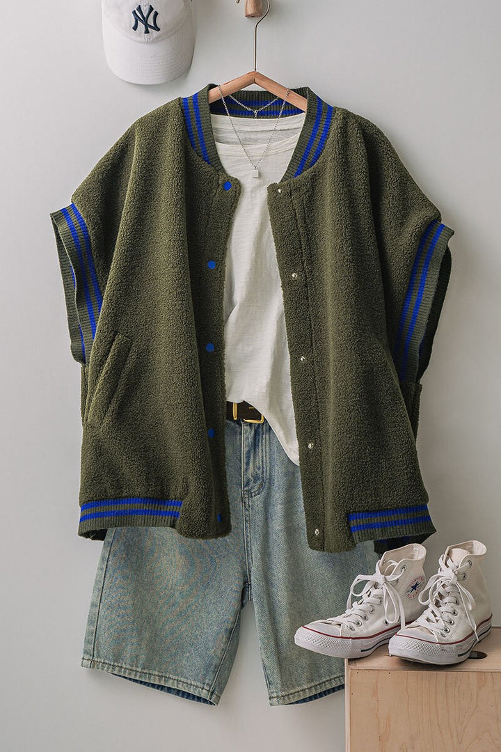 Fuzzy Varsity Vest in Olive - Women's Wholesale Vests | Trend Notes