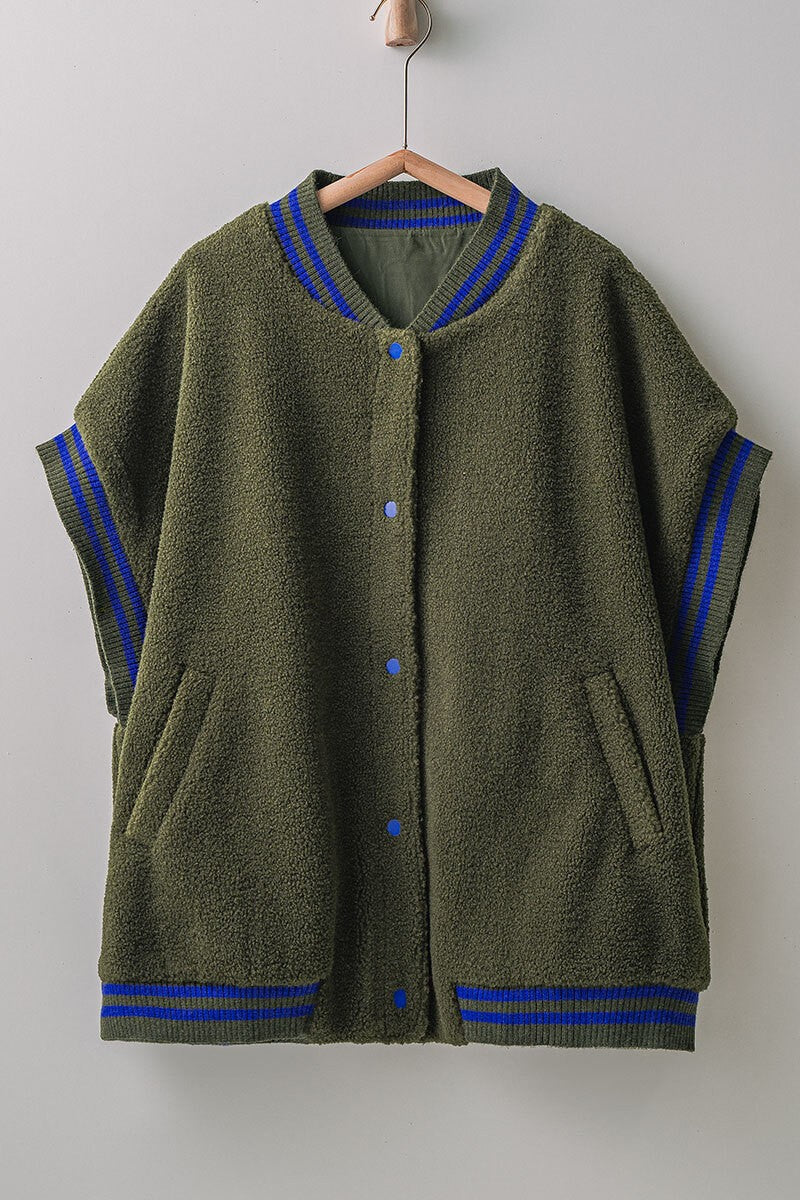 Fuzzy Varsity Vest in Olive - Women's Wholesale Vests | Trend Notes