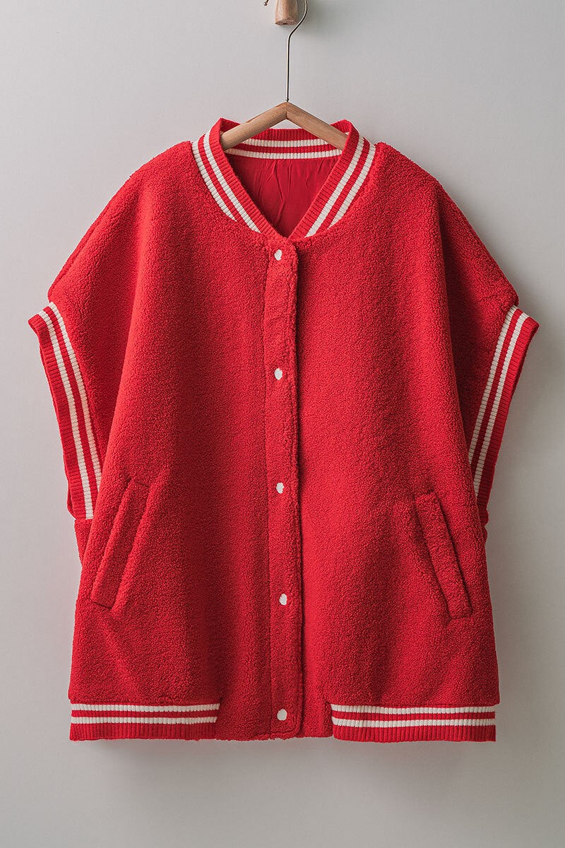 Fuzzy Varsity Vest in Red - Women's Wholesale Vests | Trend Notes