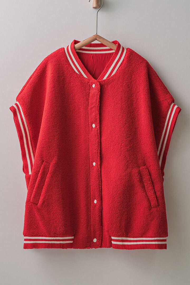 Fuzzy Varsity Vest in Red - Women's Wholesale Vests | Trend Notes