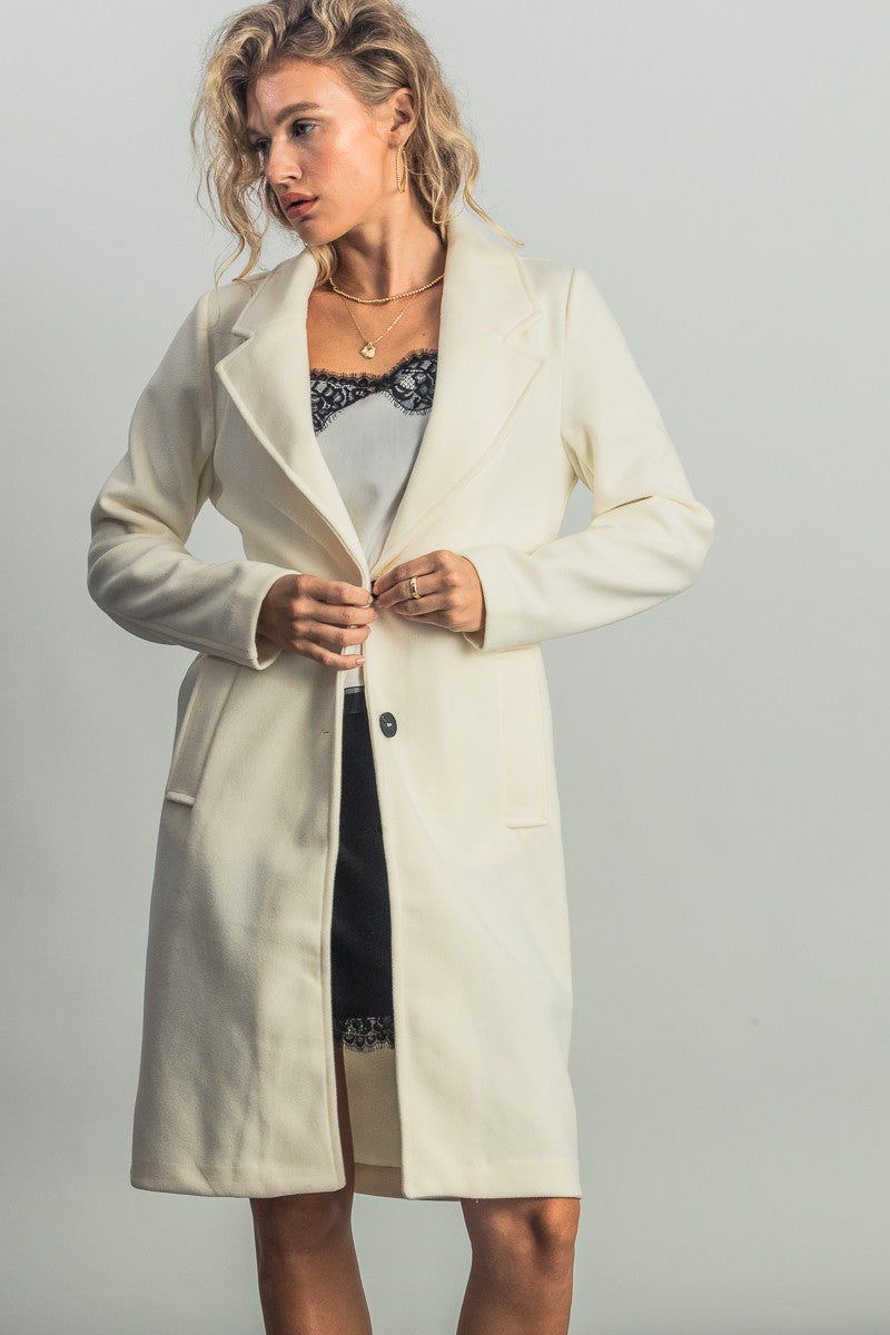 Super Single Lapel Blazer Coat in Ivory - Women's Wholesale Jackets & Blazers | Trend Notes