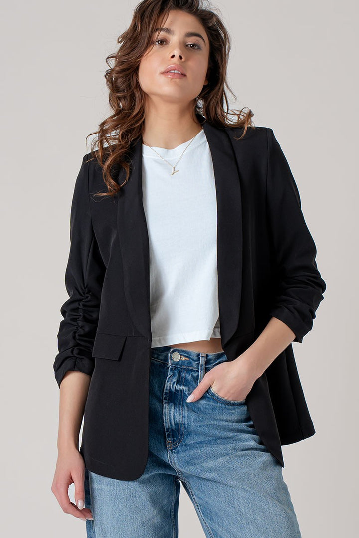 Bunched Sleeve Open Blazer in Black - Women's Wholesale Jackets & Blazers | Trend Notes