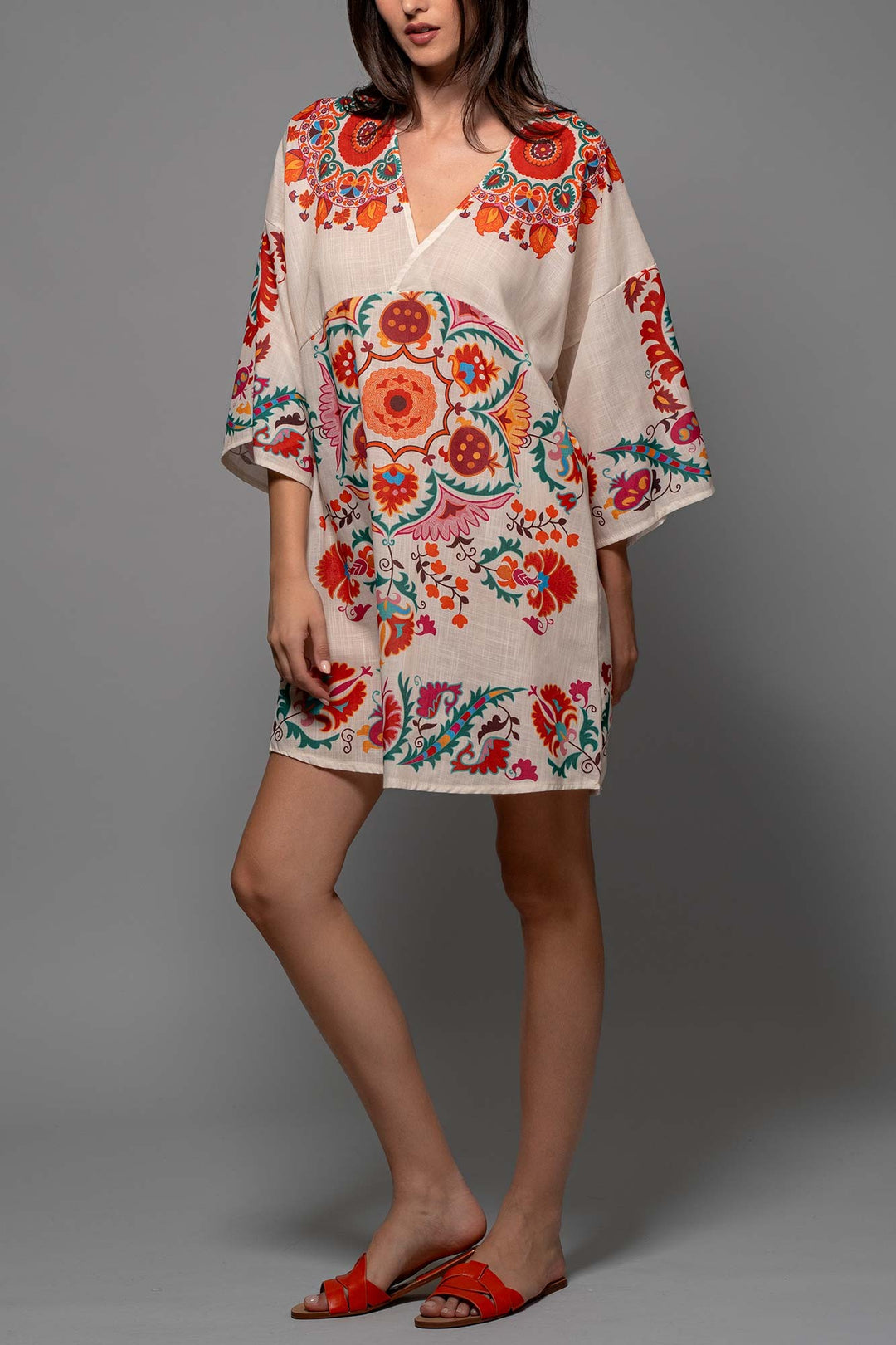 Bohemian Medallion Kimono Dress in Ivory - Women's Wholesale Kimonos | Trend Notes