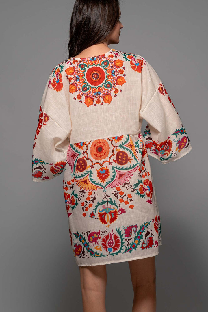 Bohemian Medallion Kimono Dress in Ivory - Women's Wholesale Kimonos | Trend Notes