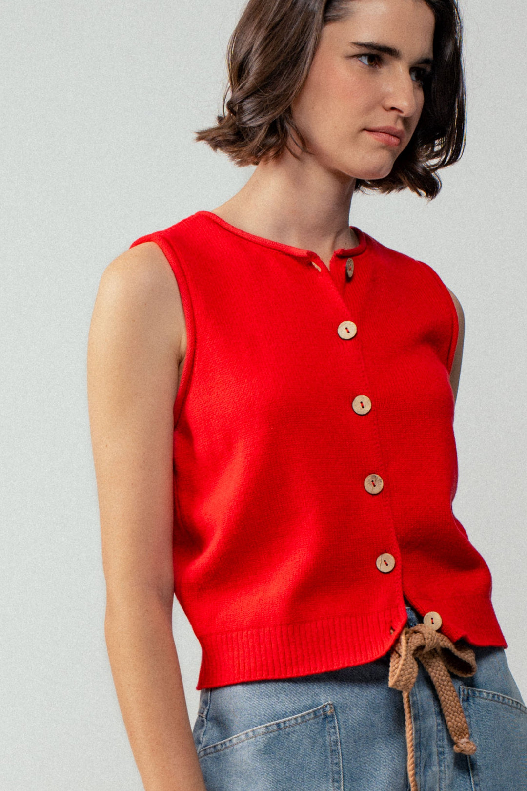 Button Front Knit Sleeveless Summer Top in Red - Women's Wholesale Tanks & Camis | Trend Notes