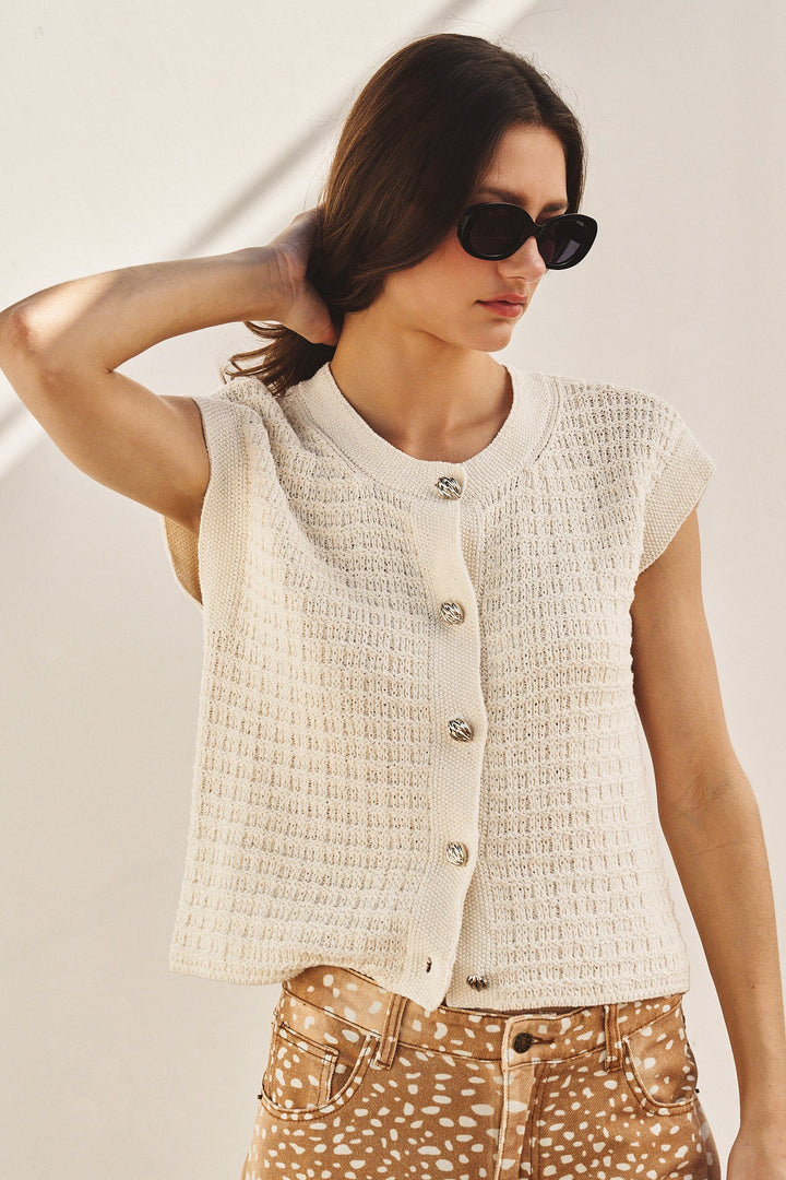 Timeless Knit Cardigan Vest in Ivory - Women's Wholesale Jackets & Outerwear | Trend Notes