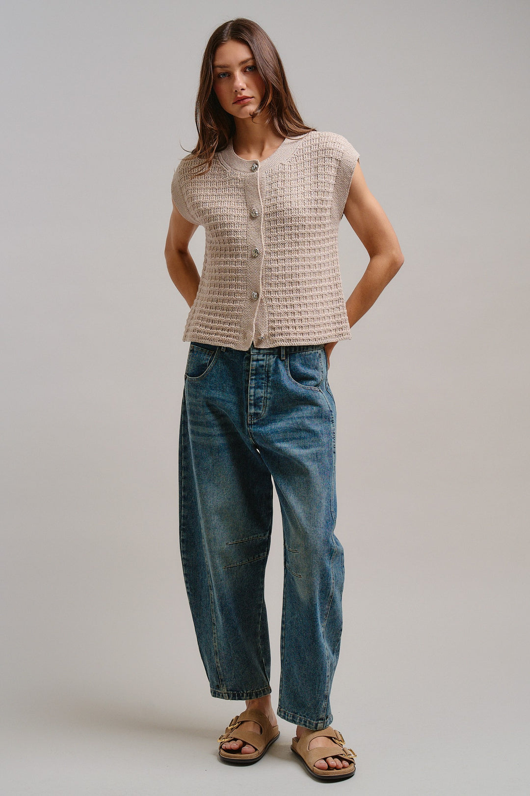 Timeless Knit Cardigan Vest in Lt Taupe - Women's Wholesale Jackets & Outerwear | Trend Notes