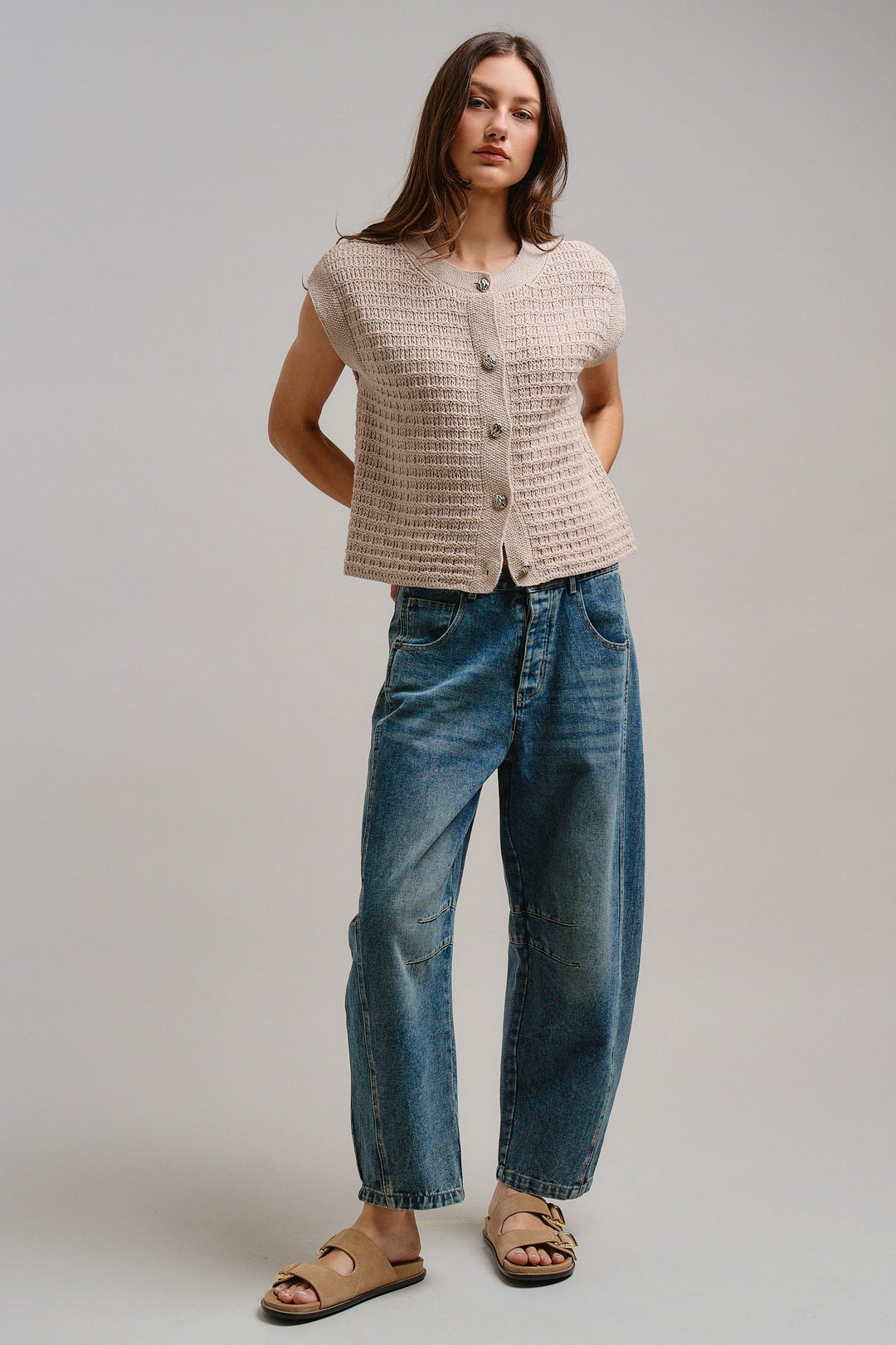 Timeless Knit Cardigan Vest in Lt Taupe - Women's Wholesale Jackets & Outerwear | Trend Notes