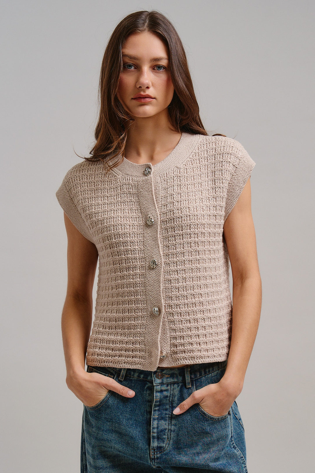Timeless Knit Cardigan Vest in Lt Taupe - Women's Wholesale Jackets & Outerwear | Trend Notes