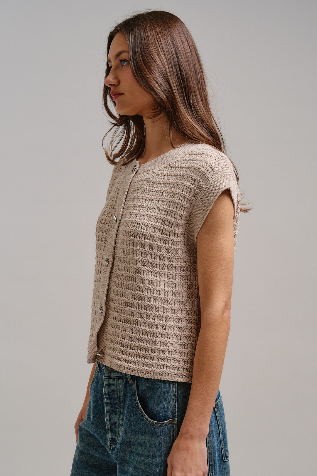 Timeless Knit Cardigan Vest in Lt Taupe - Women's Wholesale Jackets & Outerwear | Trend Notes