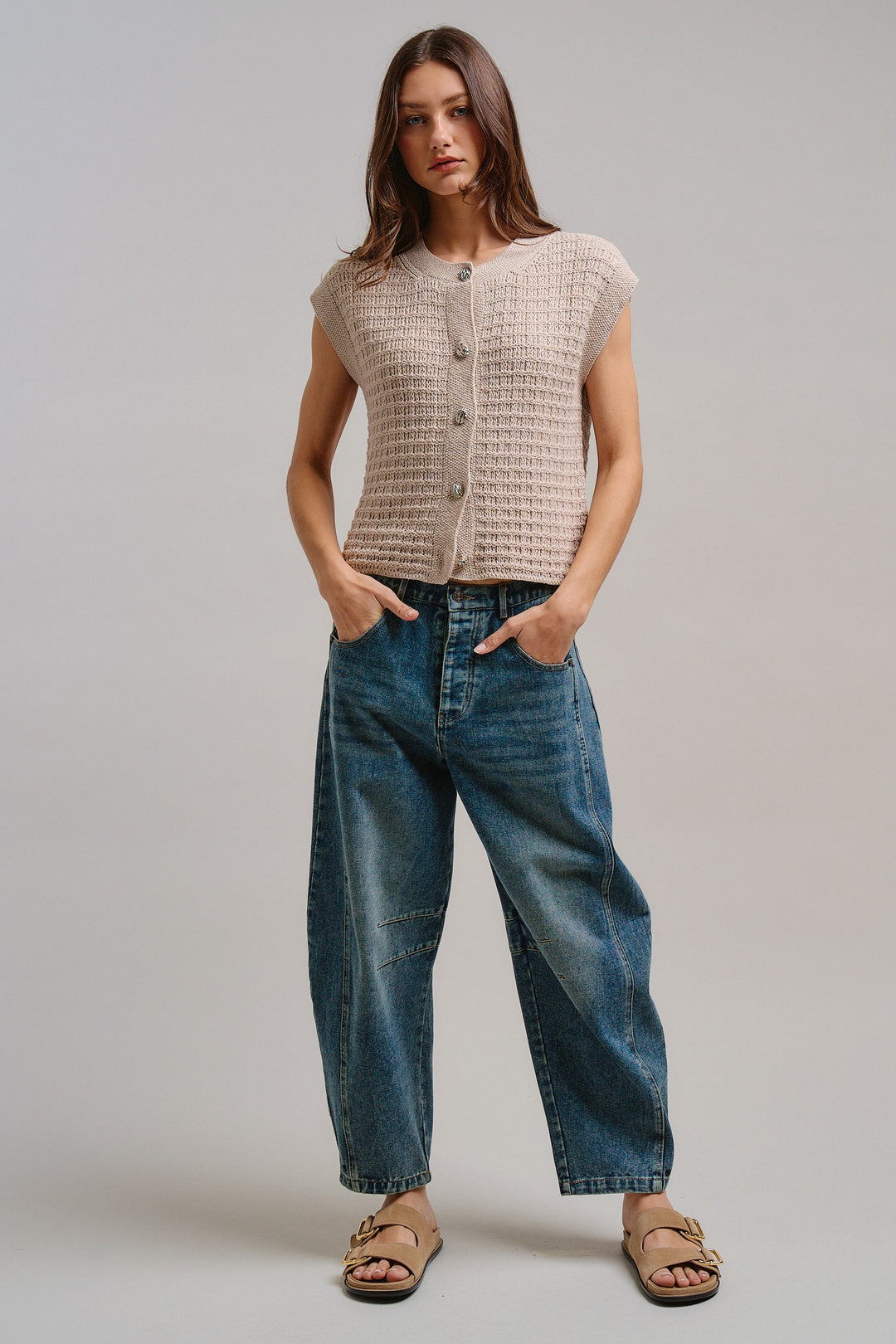 Timeless Knit Cardigan Vest in Lt Taupe - Women's Wholesale Jackets & Outerwear | Trend Notes