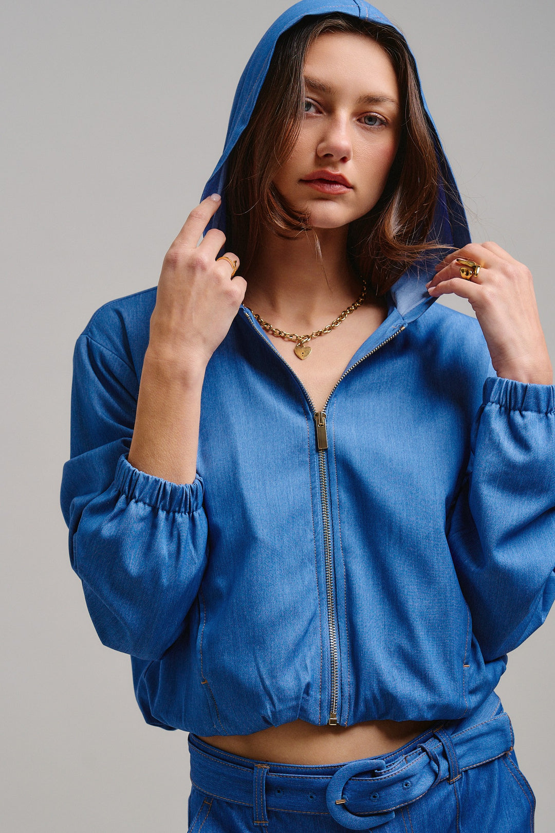Chill Chambray Crop Jacket in Blue - Women's Wholesale Jackets & Outerwear | Trend Notes