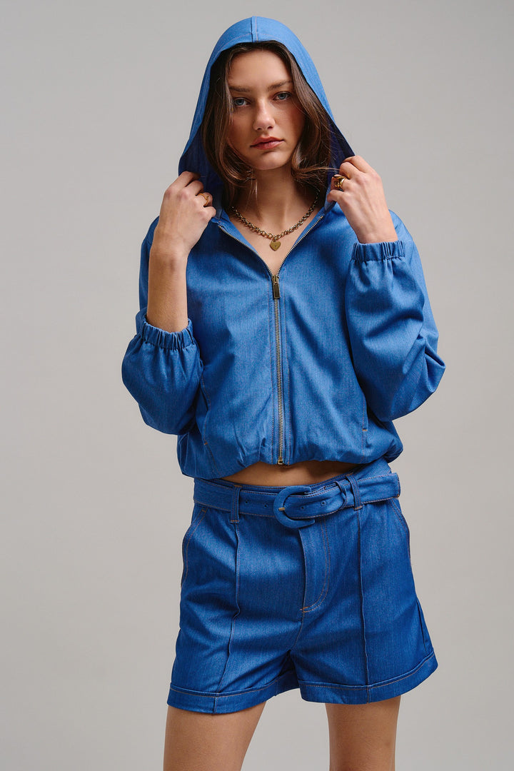 Chill Chambray Crop Jacket in Blue - Women's Wholesale Jackets & Outerwear | Trend Notes