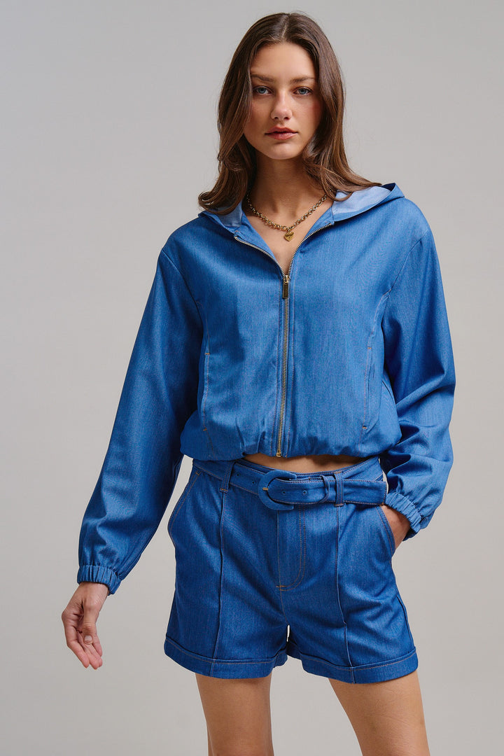 Chill Chambray Crop Jacket in Blue - Women's Wholesale Jackets & Outerwear | Trend Notes