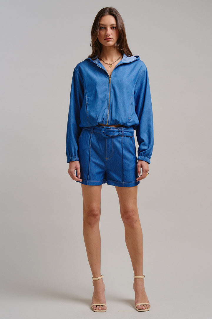 Chill Chambray Crop Jacket in Blue - Women's Wholesale Jackets & Outerwear | Trend Notes