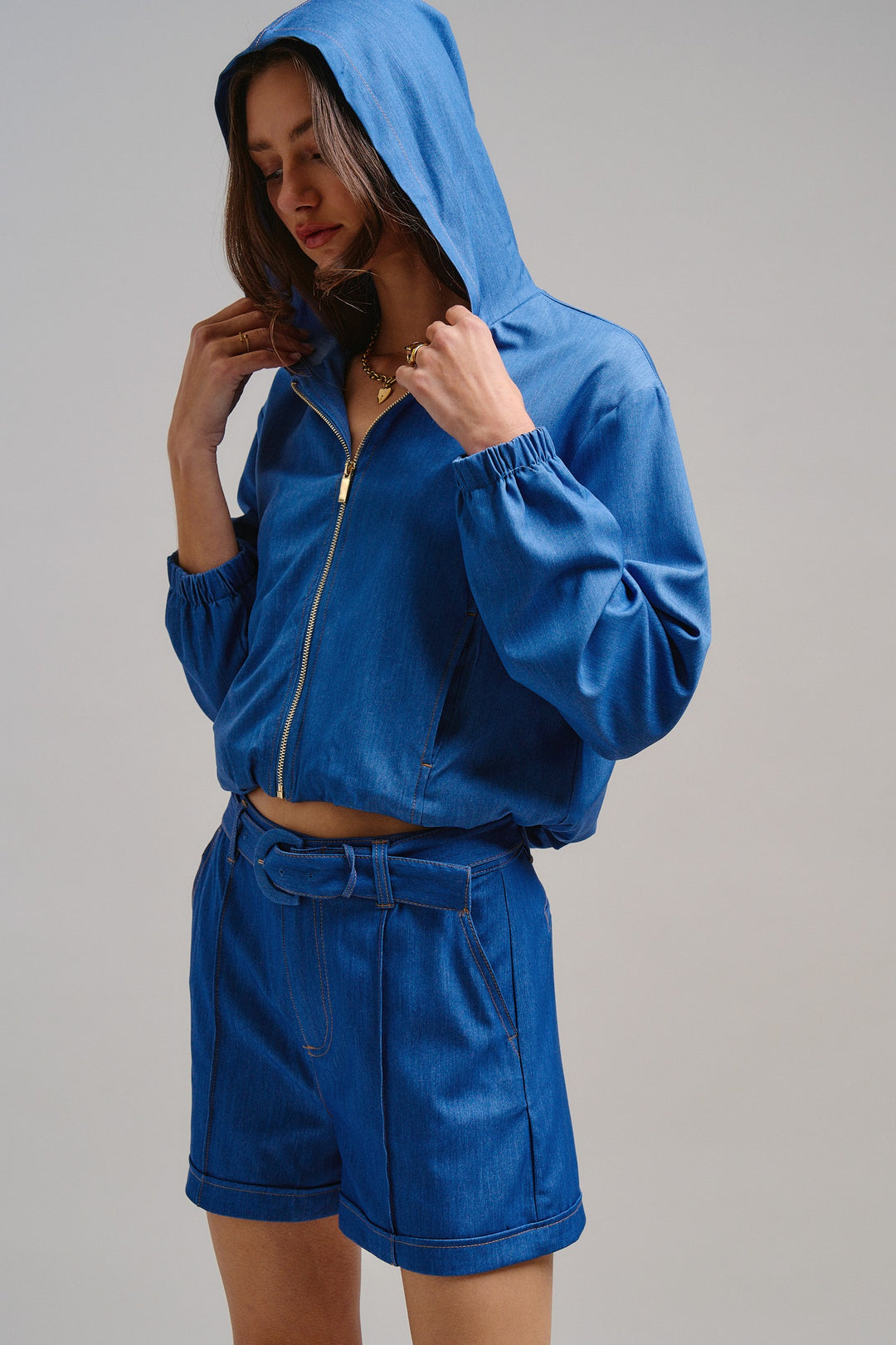 Chill Chambray Crop Jacket in Blue - Women's Wholesale Jackets & Outerwear | Trend Notes