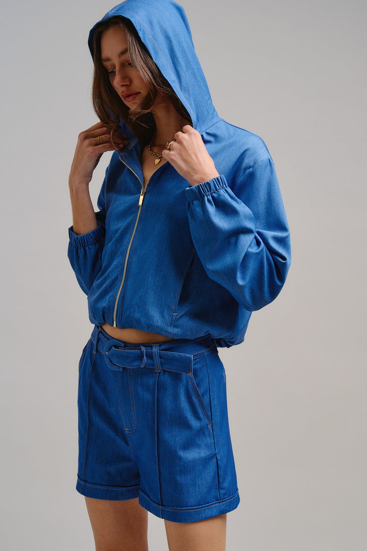 Chill Chambray Crop Jacket in Blue - Women's Wholesale Jackets & Outerwear | Trend Notes