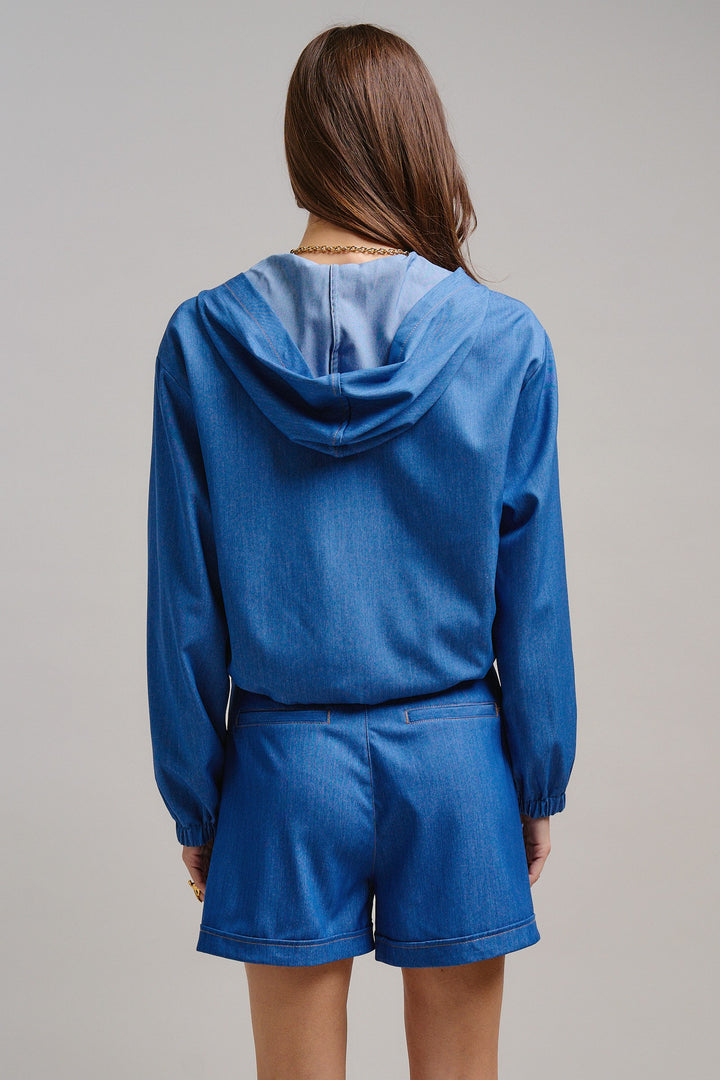 Chill Chambray Crop Jacket in Blue - Women's Wholesale Jackets & Outerwear | Trend Notes