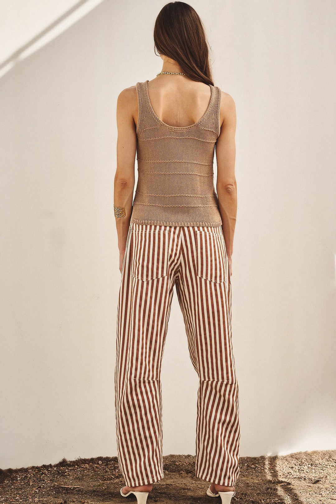 Sun-Soaked Breezy Knit Vest Top in Khaki - Women's Wholesale Jackets & Outerwear | Trend Notes