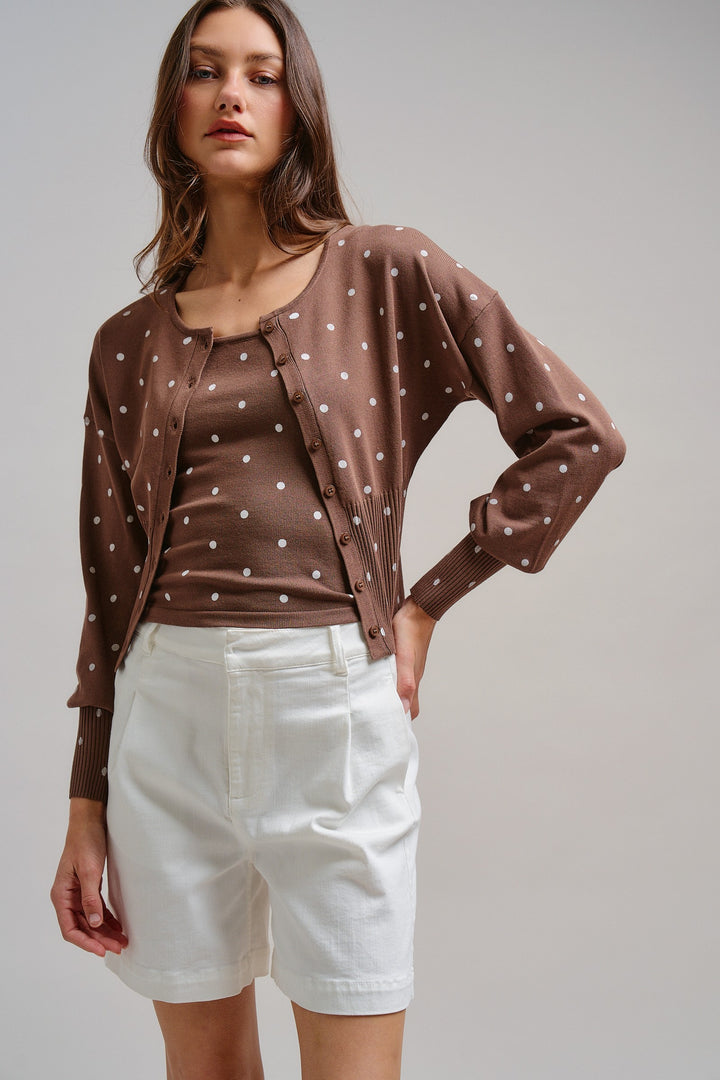 The Sweet Polka Dot Cardigan in Mocha - Women's Wholesale Jackets & Outerwear | Trend Notes