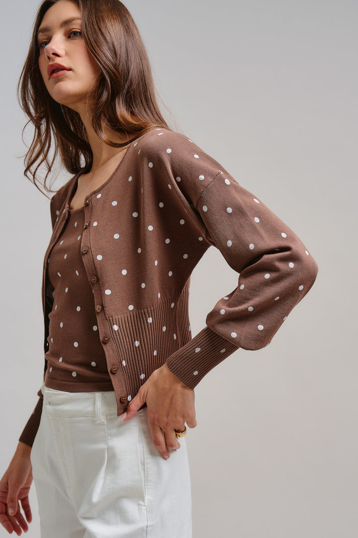 The Sweet Polka Dot Cardigan in Mocha - Women's Wholesale Jackets & Outerwear | Trend Notes
