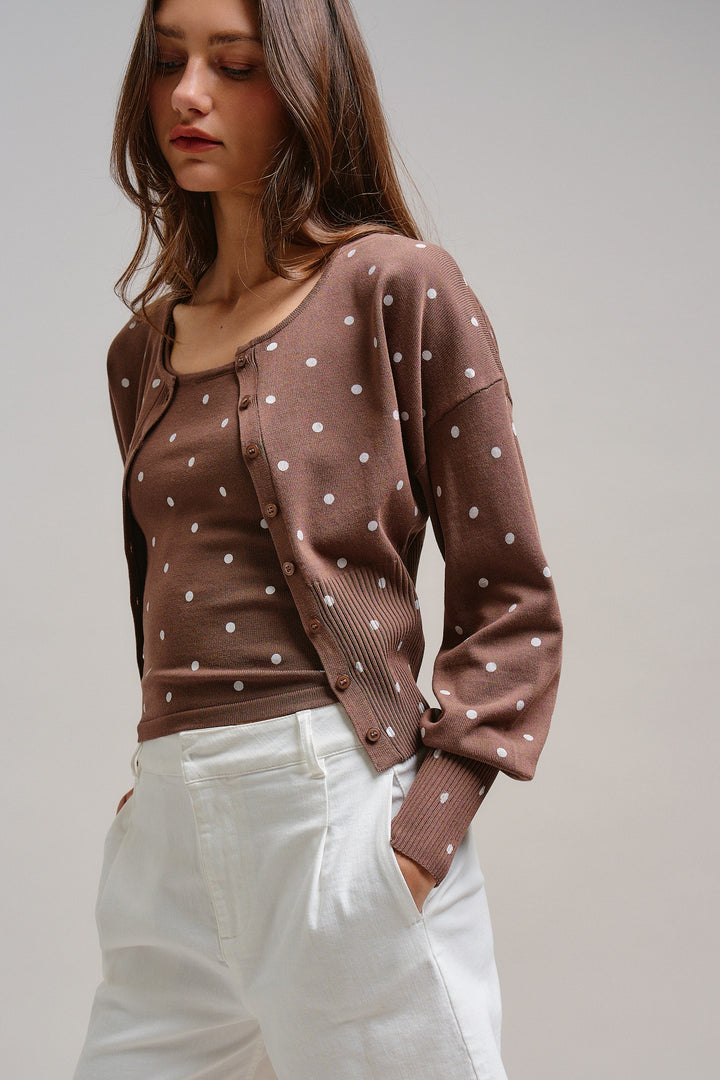 The Sweet Polka Dot Cardigan in Mocha - Women's Wholesale Jackets & Outerwear | Trend Notes