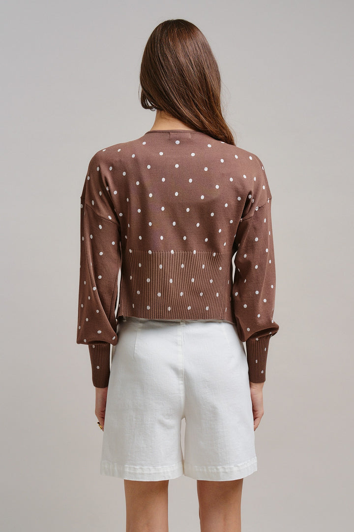 The Sweet Polka Dot Cardigan in Mocha - Women's Wholesale Jackets & Outerwear | Trend Notes
