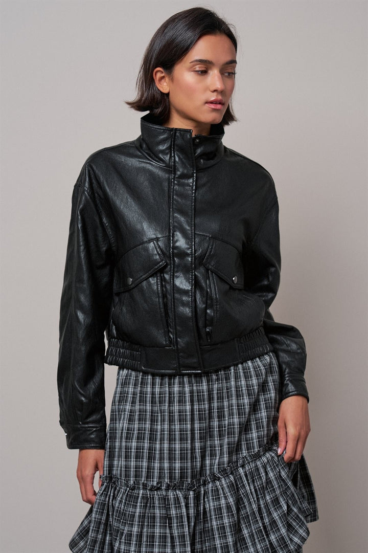 Fast Lane Faux Leather Bomber in Black - Women's Wholesale Jackets & Blazers | Trend Notes