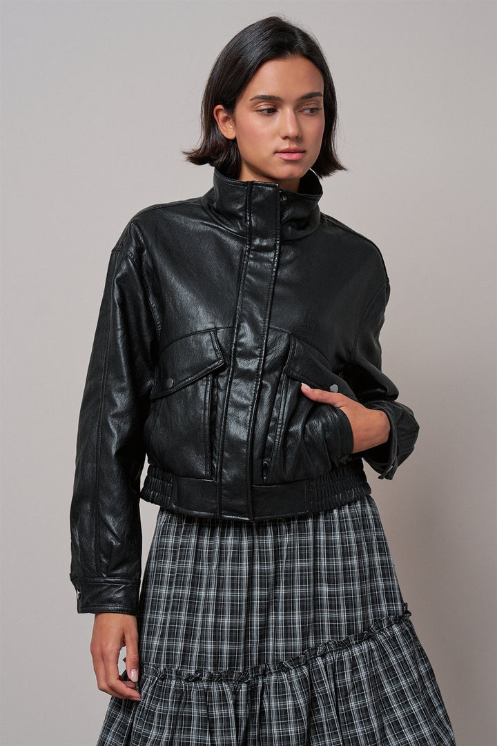 Fast Lane Faux Leather Bomber in Black - Women's Wholesale Jackets & Blazers | Trend Notes