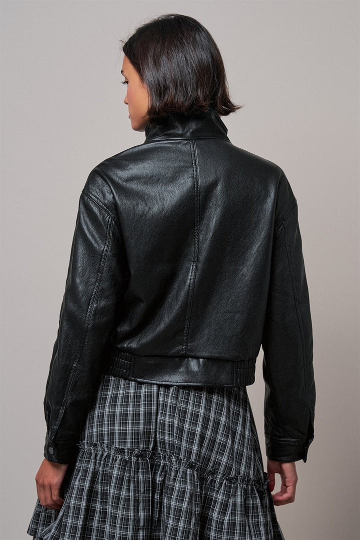 Fast Lane Faux Leather Bomber in Black - Women's Wholesale Jackets & Blazers | Trend Notes