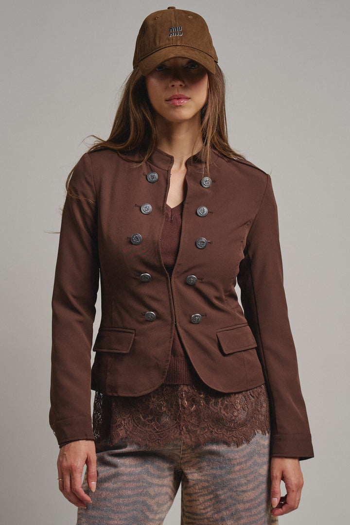 Cadet Charm Napoleon Jacket in Chocolate - Women's Wholesale Jackets & Blazers | Trend Notes