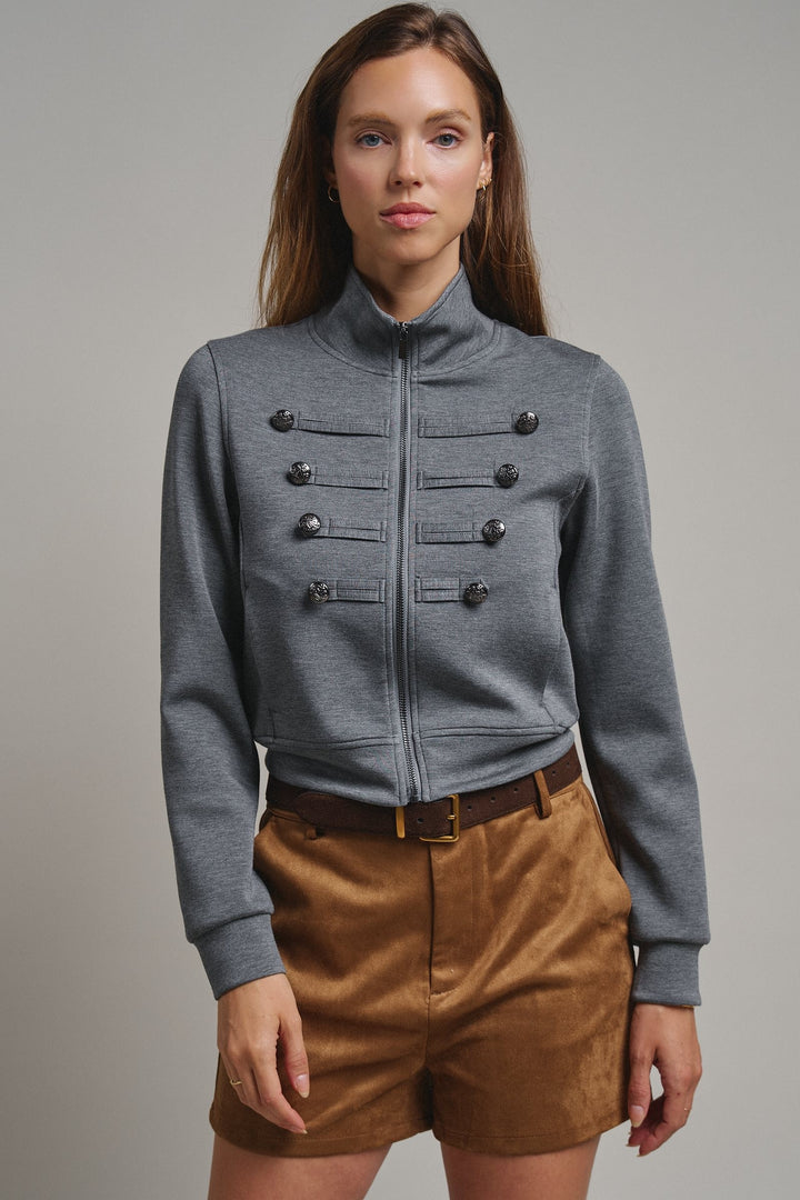 Cadet Charm Napoleon Zip Jacket in Dk H Grey - Women's Wholesale Jackets & Blazers | Trend Notes